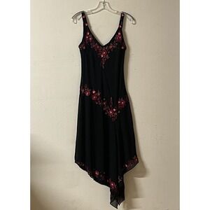 R&M Richards Womens Asymmetrical Midi Dress Size 8 Embroidery Fairy Grunge